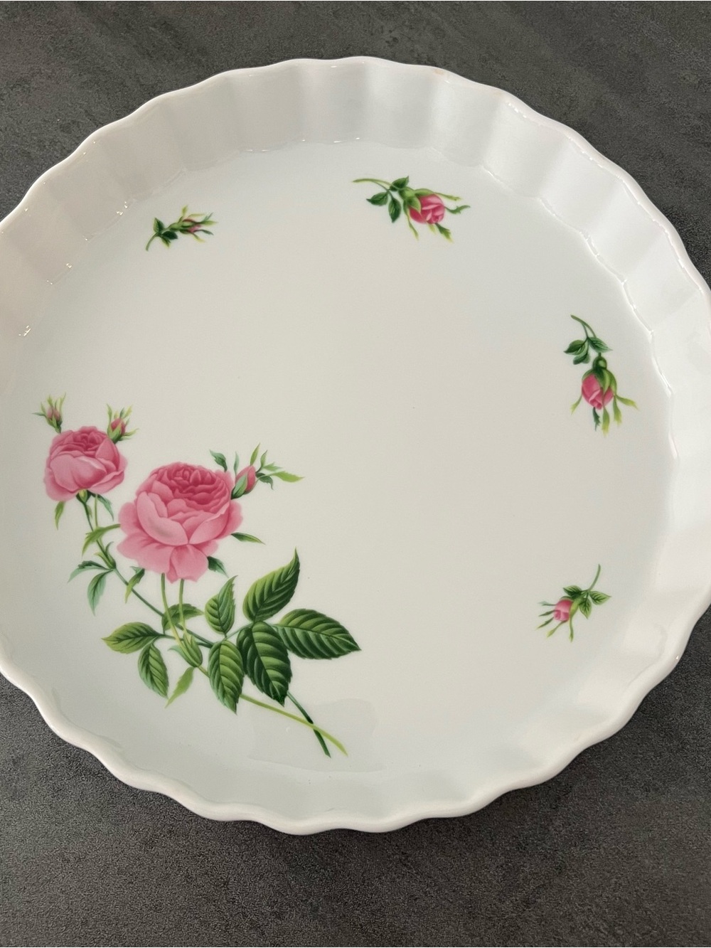 Christineholm Quiche Tart Pie Dish White Pink Rose Floral Cottagecore 9.5" Round
